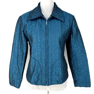 Chicos Jacket 0 Womens Small 4 Blue Quilted Full Zip Lined Pockets Bomber